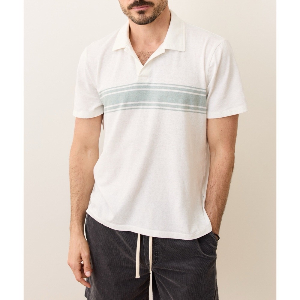 Marine Layer NWT Hemp Cotton Polo Shirt Mens "Larger" XL White/grey Mist Stripe